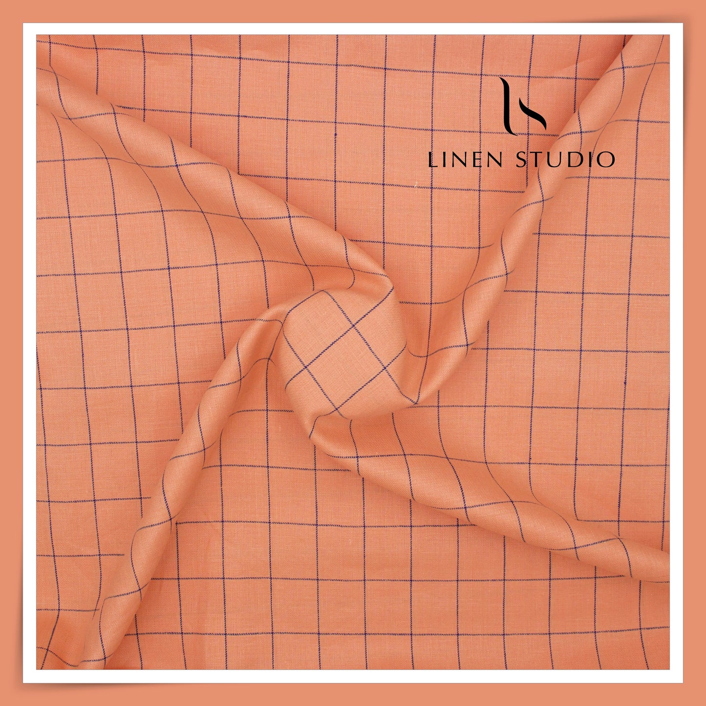 40 Lea Pure Linen Suiting by Linen Vogue - Tangerine Orange Checks (NEW) (Limited Stock!)