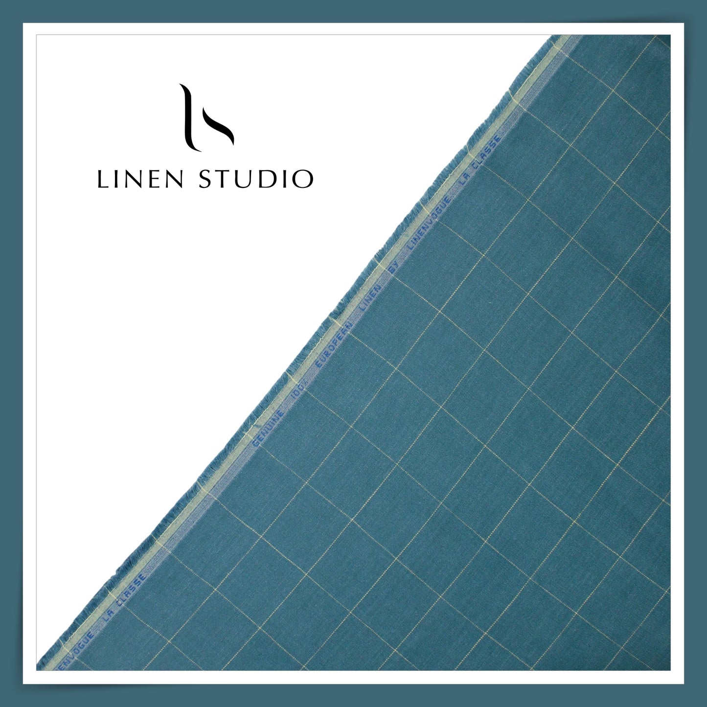 40 Lea Pure Linen Suiting by Linen Vogue - Marble Blue Checks (NEW) (Limited Stock!)