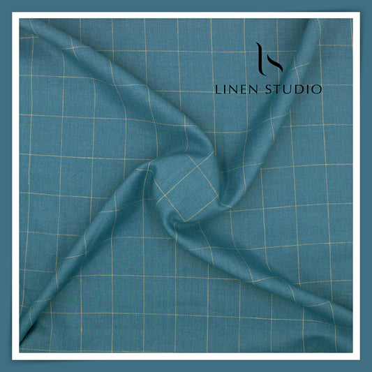40 Lea Pure Linen Suiting by Linen Vogue - Marble Blue Checks (NEW) (Limited Stock!)