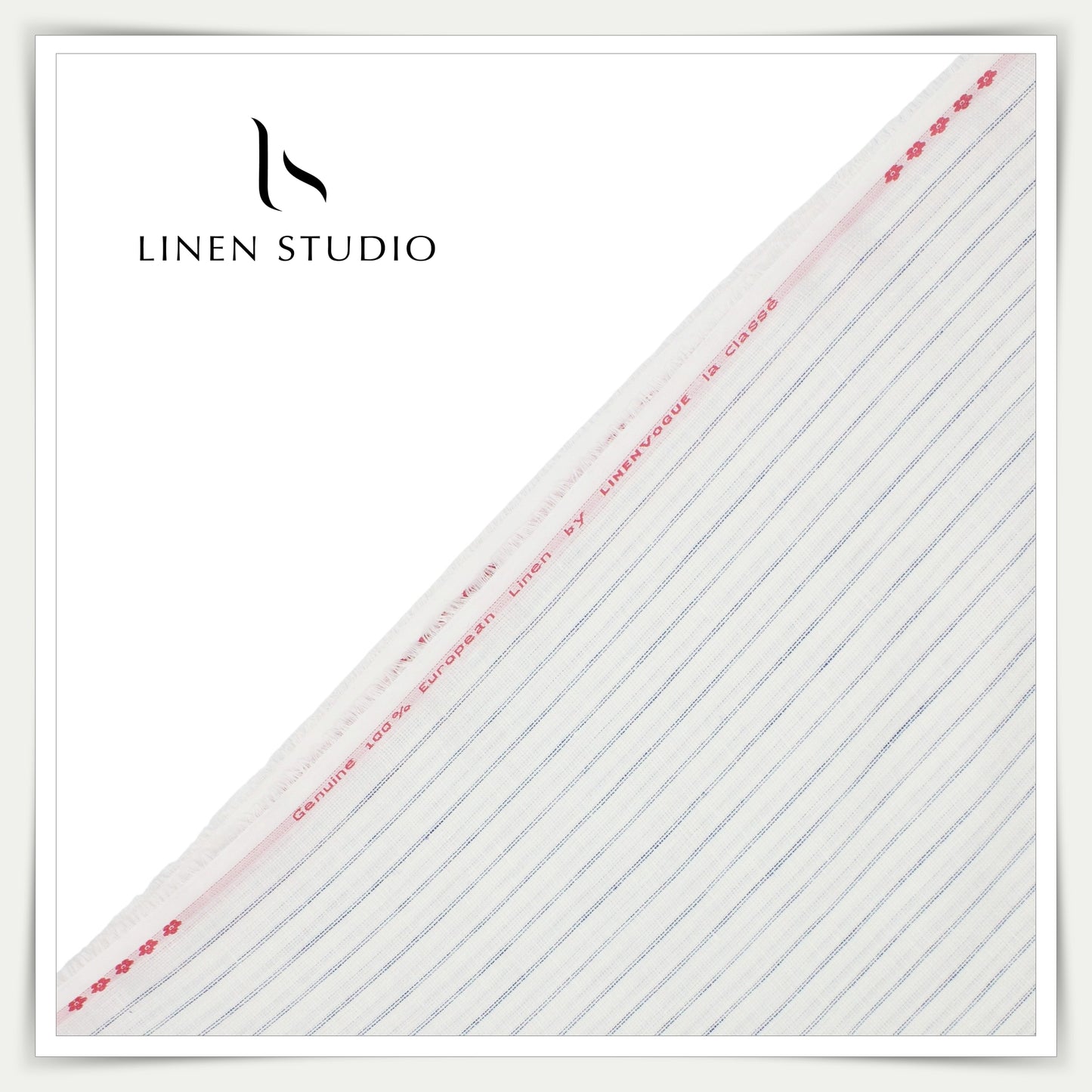 Linen Vogue 70 Lea Shirting - White with Blue Stripes - Linen Studio