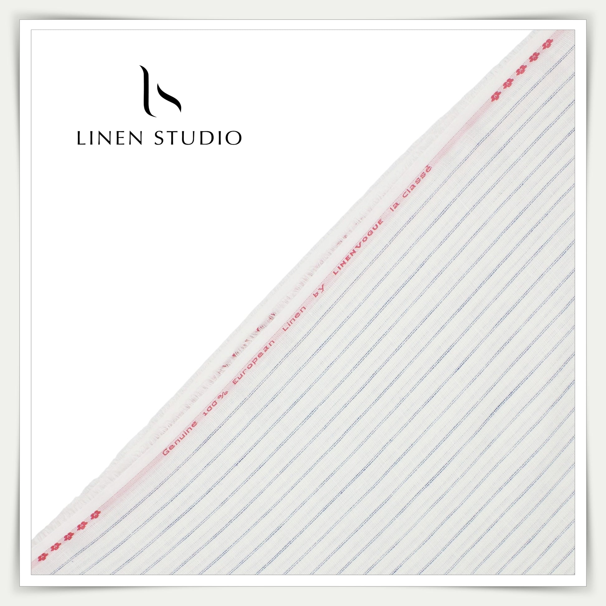 Linen Vogue 70 Lea Shirting - White with Blue Stripes - Linen Studio