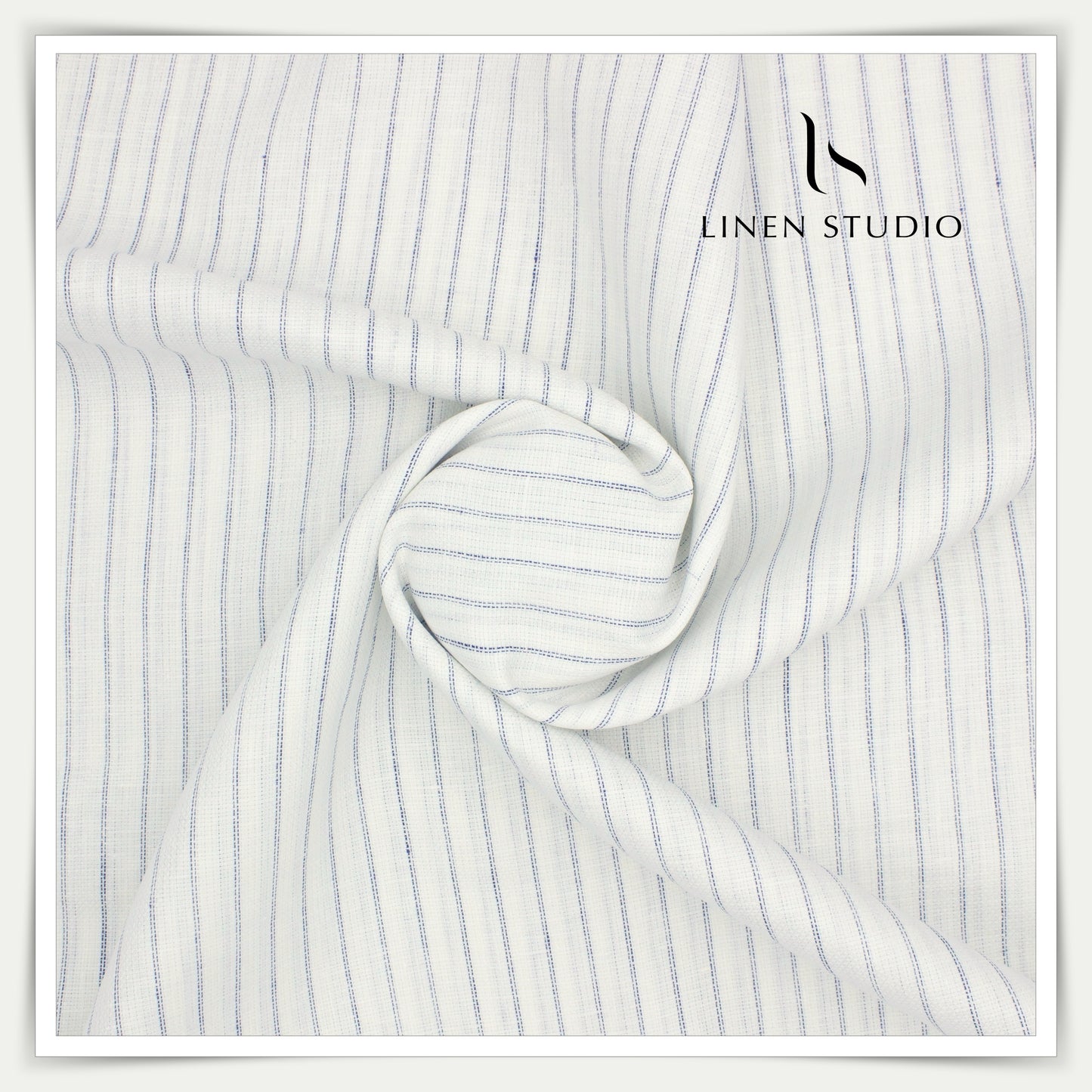Linen Vogue 70 Lea Shirting - White with Blue Stripes - Linen Studio