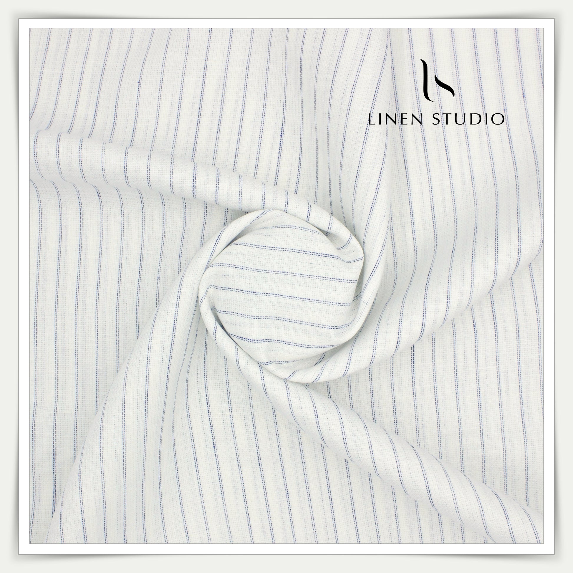 Linen Vogue 70 Lea Shirting - White with Blue Stripes - Linen Studio