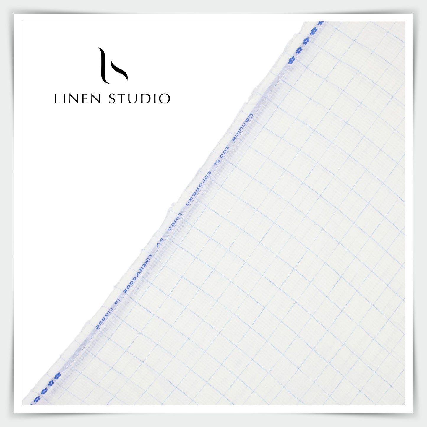 Linen Vogue 70 Lea Shirting - White Dobby Blue Checks (zoom in) - Linen Studio
