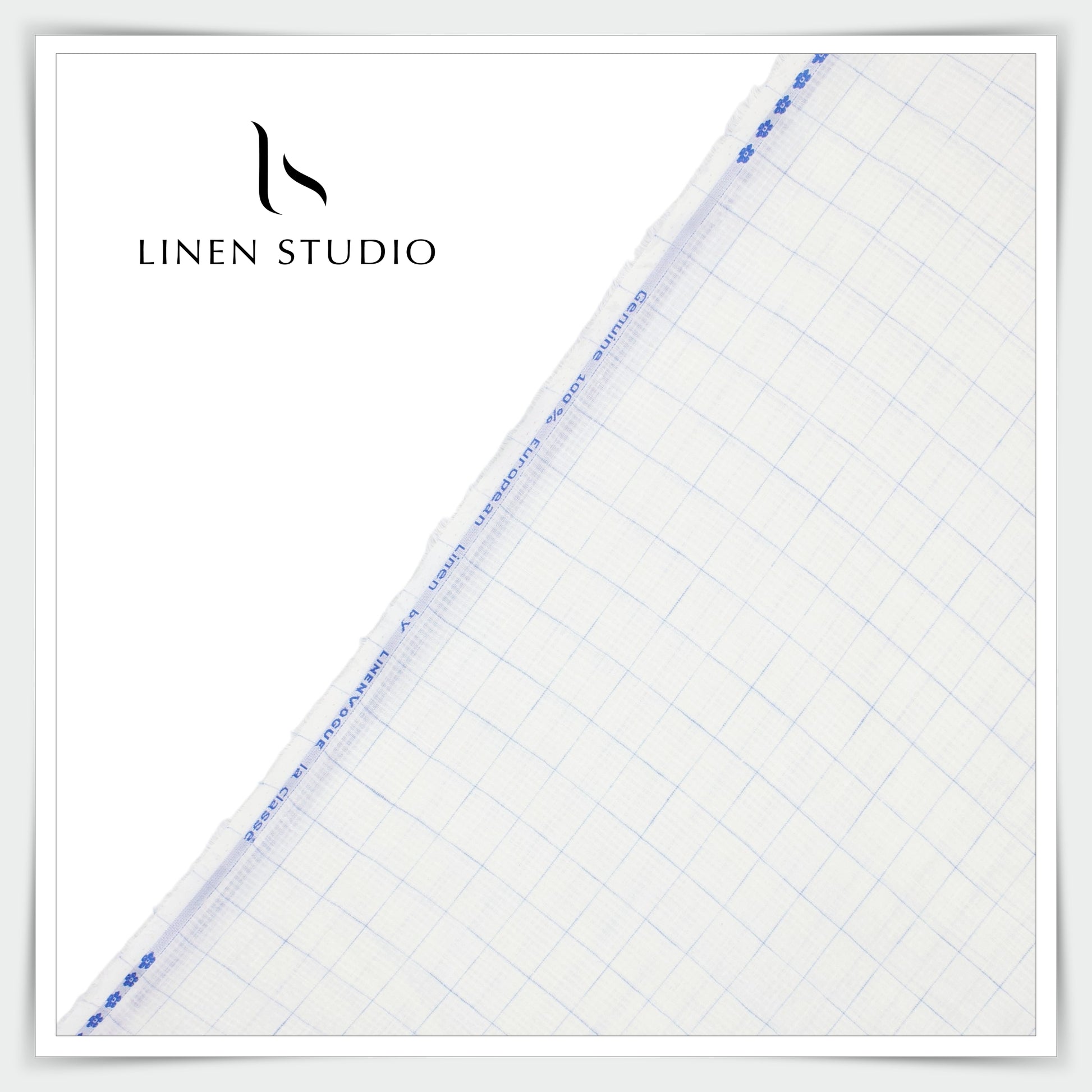 Linen Vogue 70 Lea Shirting - White Dobby Blue Checks (zoom in) - Linen Studio