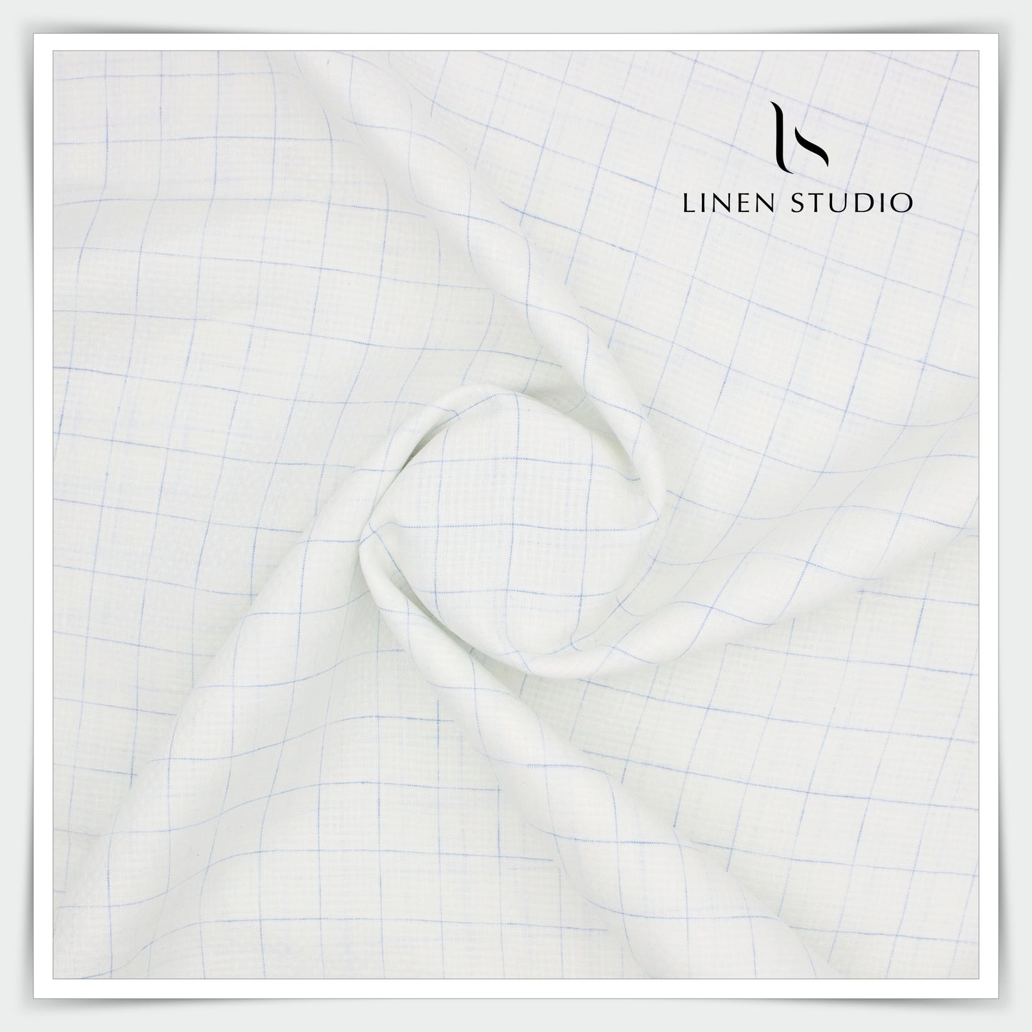 Linen Vogue 70 Lea Shirting - White Dobby Blue Checks (zoom in) - Linen Studio