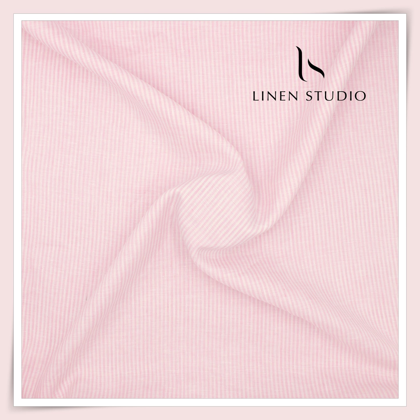 Linen Club 60 Lea Pure Linen Shirting W/O SEL - White & Pink Classic Thin Stripes (30% SALE) (NEW)