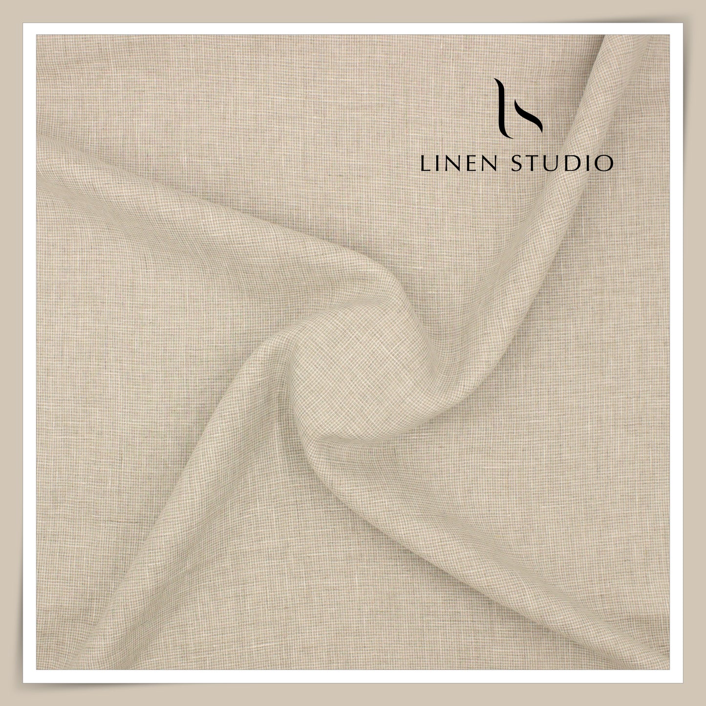Linen Club 60 Lea Pure Linen Shirting W/O SEL - Light Brown Micro Houndstooth Checks (30% SALE) (NEW)