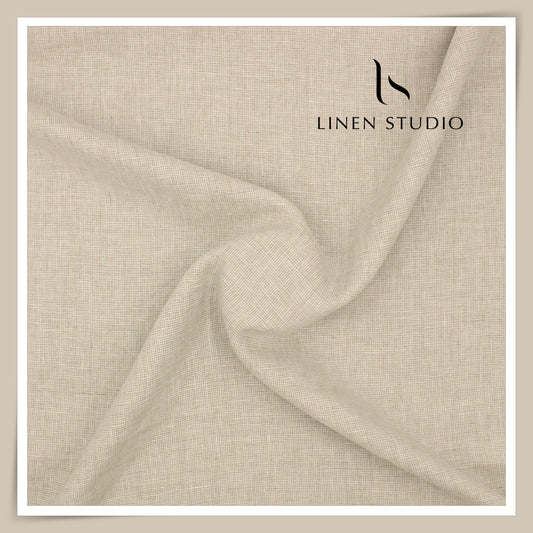 Linen Club 60 Lea Pure Linen Shirting W/O SEL - Light Brown Micro Houndstooth Checks (30% SALE) (NEW)