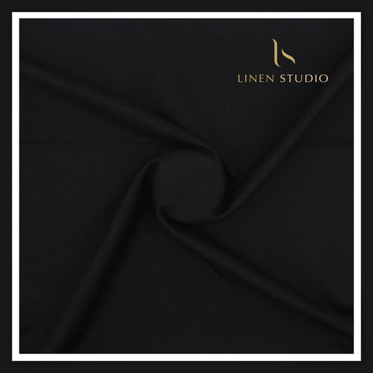 Linen Club Linen Cotton Semi Suiting W/O Sel - Jet Black (65% SALE)