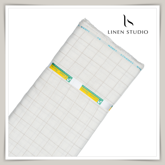 Cream Self Checks - 60 Lea Pure Linen - Linen Studio