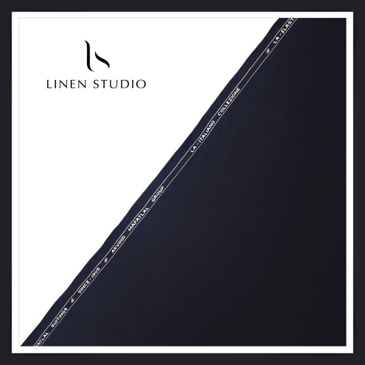 4 Way Stretch Suiting by Arvind Mafatlal - Navy Blue - Linen Studio