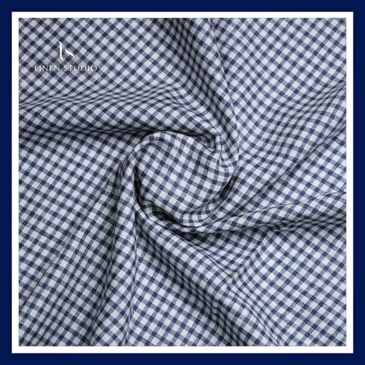 Premium Twill Shirting 60 Lea - White and Blue Checks (zoom in) - Linen Studio