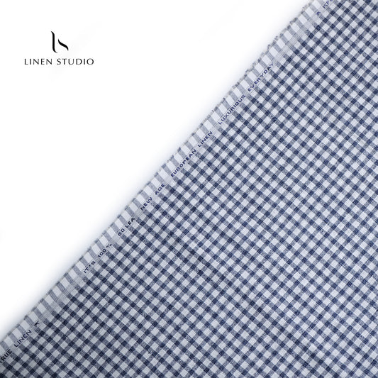 Premium Twill Shirting 60 Lea - White and Blue Checks (zoom in) - Linen Studio