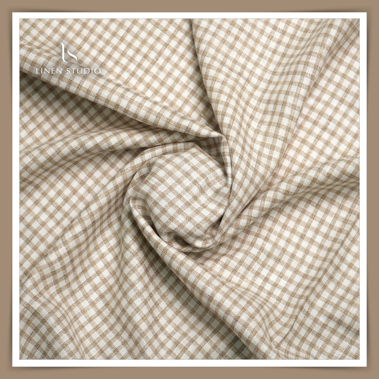 Premium Twill Shirting 60 Lea - White and Brown Checks (zoom in) - Linen Studio