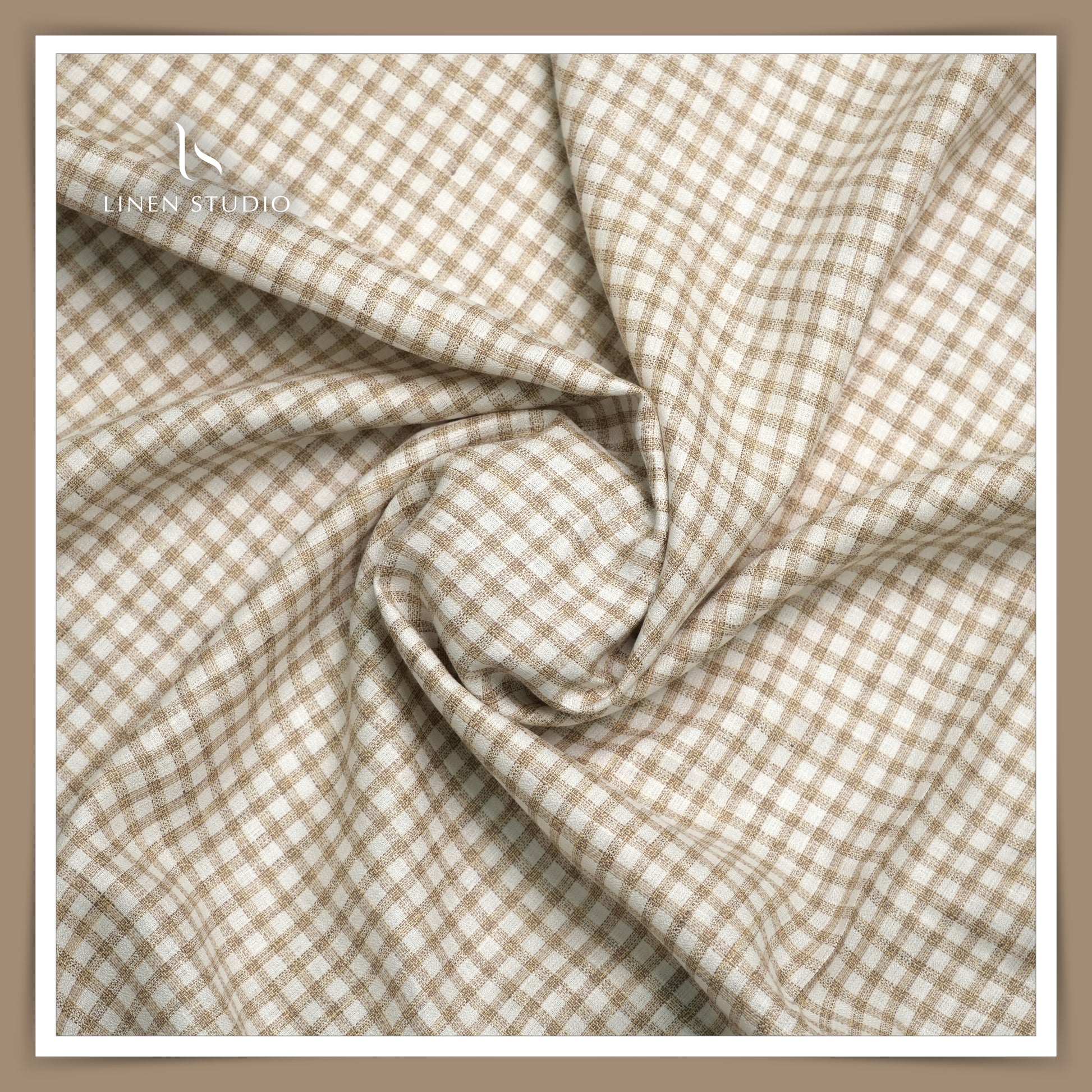 Premium Twill Shirting 60 Lea - White and Brown Checks (zoom in) - Linen Studio