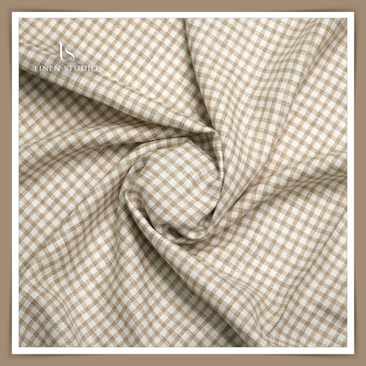 Premium Twill Shirting 60 Lea - White and Brown Checks (zoom in) - Linen Studio