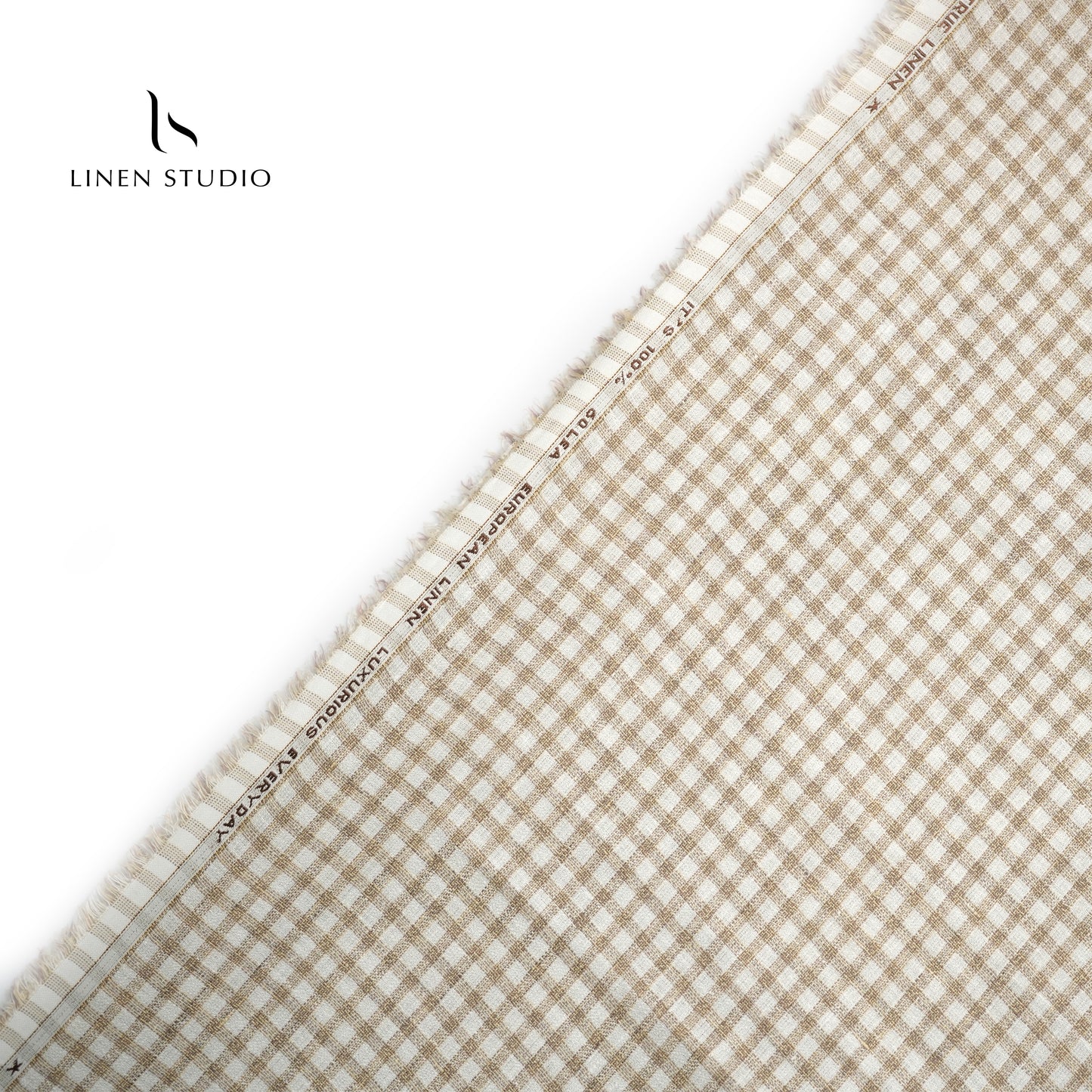 Premium Twill Shirting 60 Lea - White and Brown Checks (zoom in) - Linen Studio