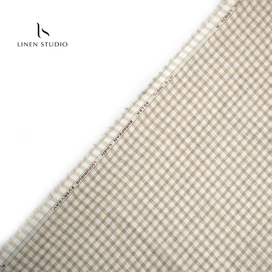Premium Twill Shirting 60 Lea - White and Brown Checks (zoom in) - Linen Studio