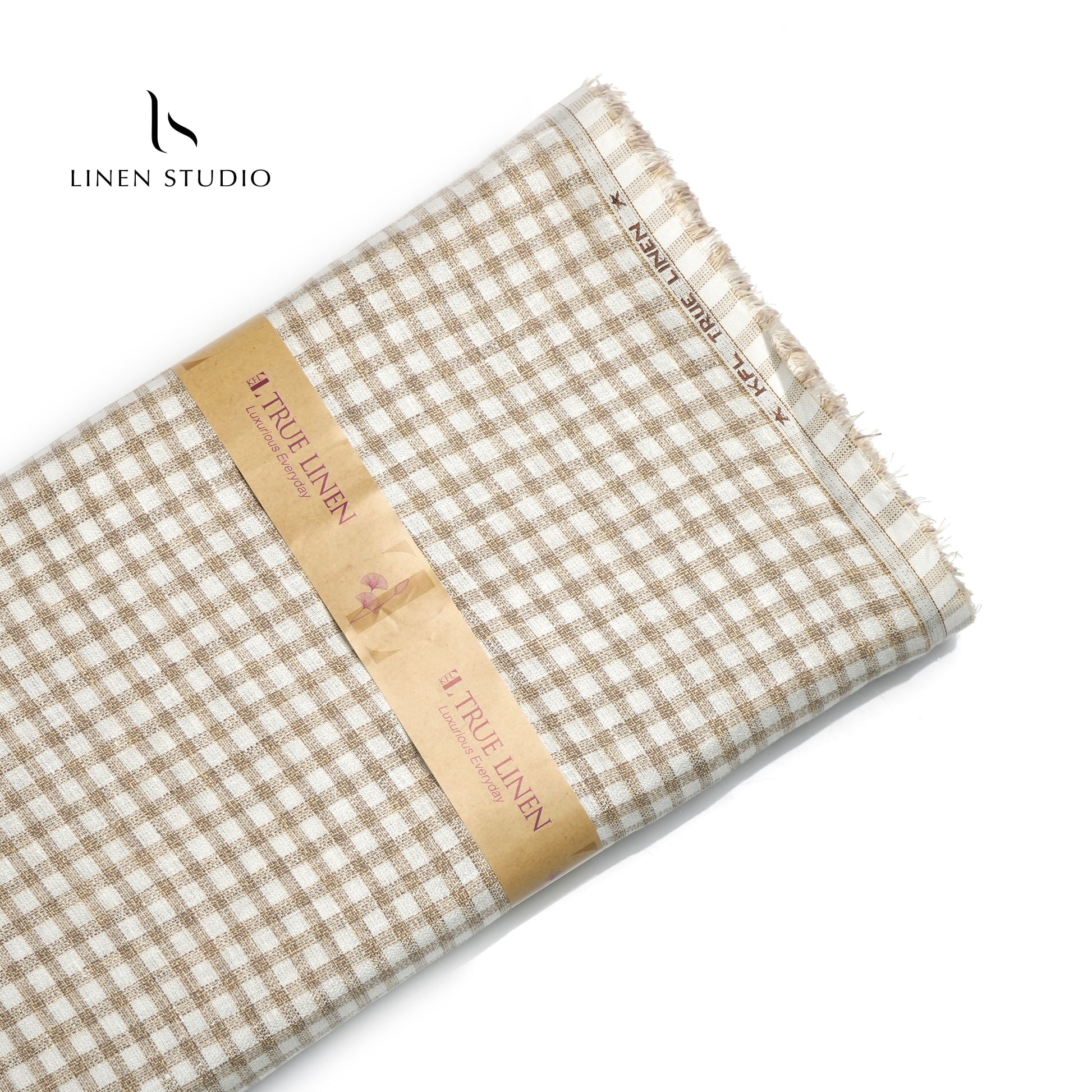 Premium Twill Shirting 60 Lea - White and Brown Checks (zoom in) - Linen Studio