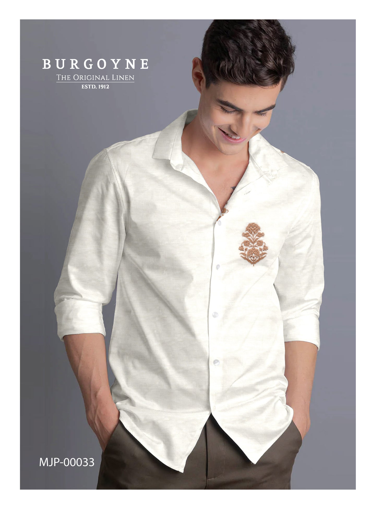 70 Lea Premium Linen Pocket Embroidery Shirting by Burgoyne Ireland - Cream (NEW)