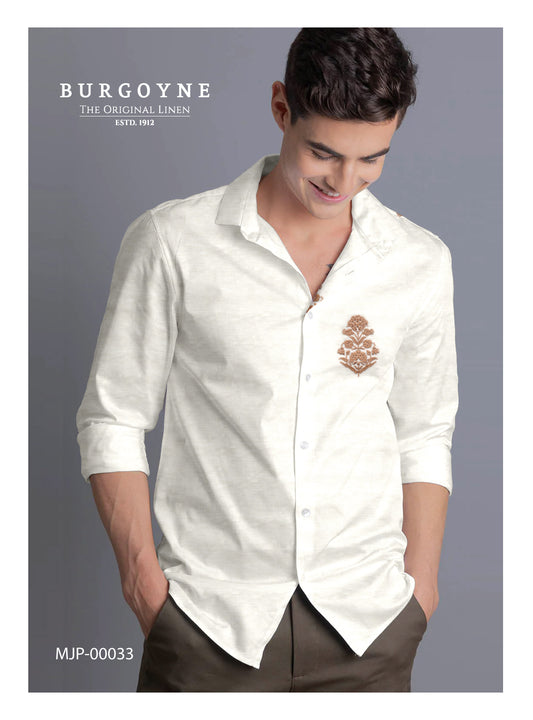 70 Lea Premium Linen Pocket Embroidery Shirting by Burgoyne Ireland - Cream (NEW)