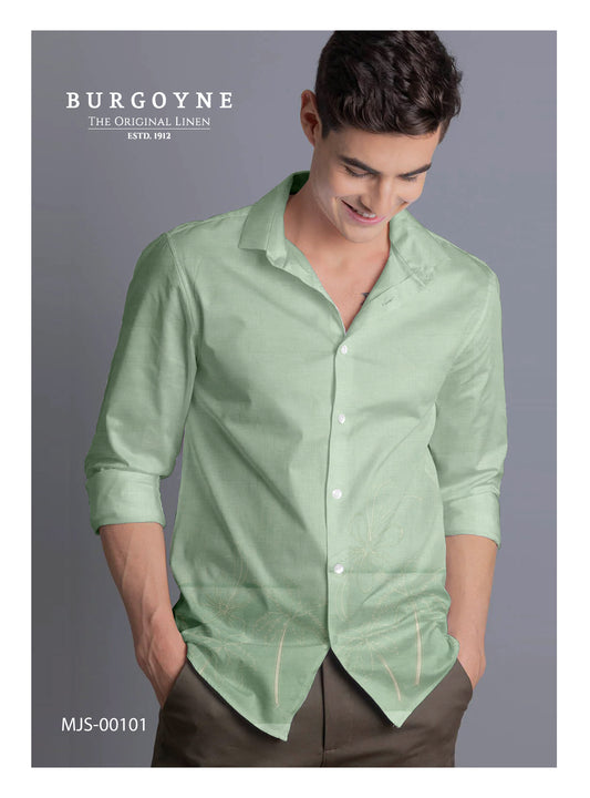 70 Lea Premium Linen Surface Embroidery Shirting by Burgoyne Ireland - Sage (NEW)