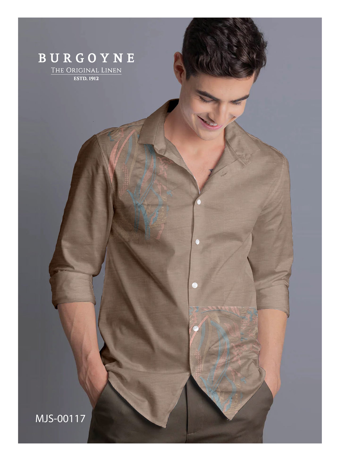 70 Lea Premium Linen Surface Embroidery Shirting by Burgoyne Ireland - Mocha (NEW)