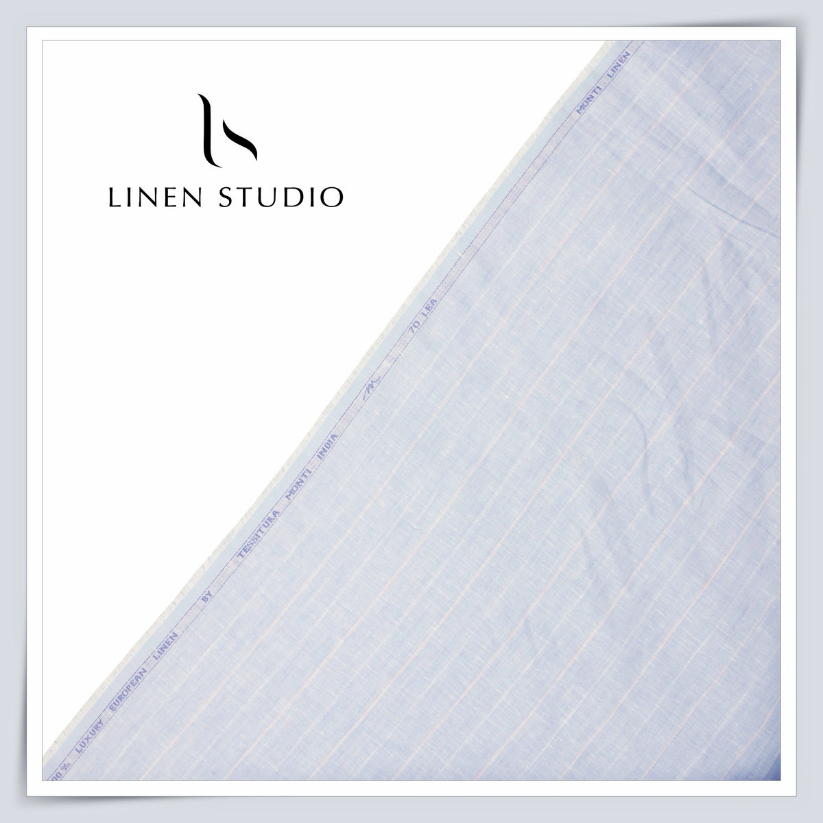 Tessitura Monti 70 Lea Shirting - Powder Blue with Peach Stripe (NEW) (Fastest Selling)