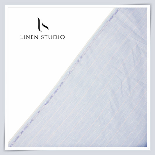 Tessitura Monti 70 Lea Shirting - Powder Blue with Peach Stripe (NEW) (Fastest Selling)