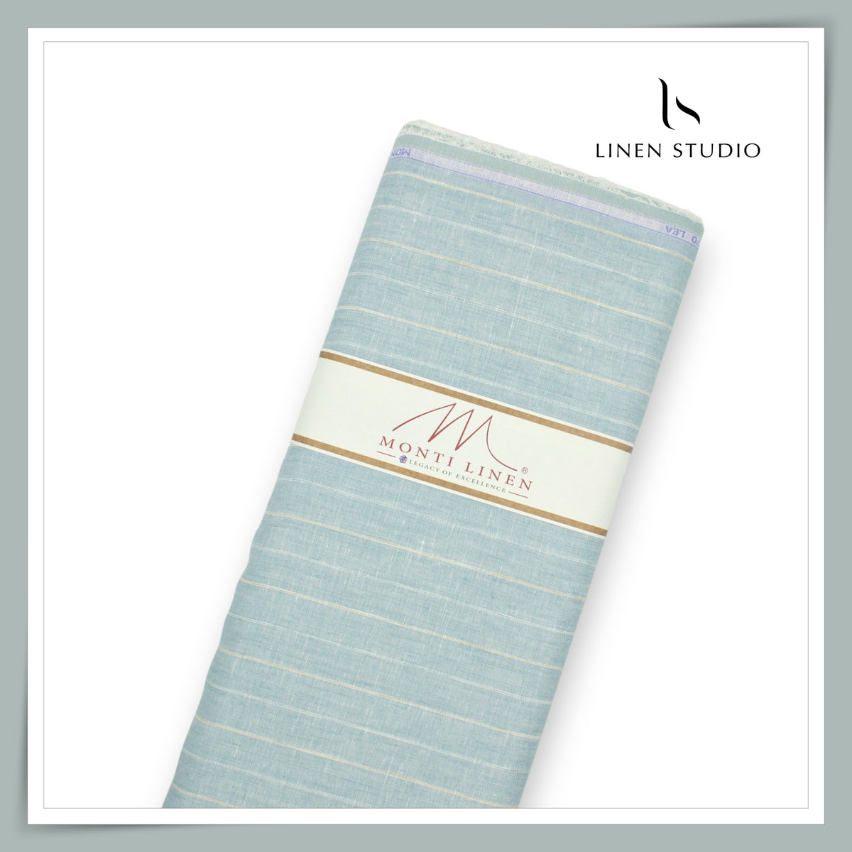 Tessitura Monti 70 Lea Shirting - Sea Green with Cream and Gold Stripe (NEW) (Fastest Selling)