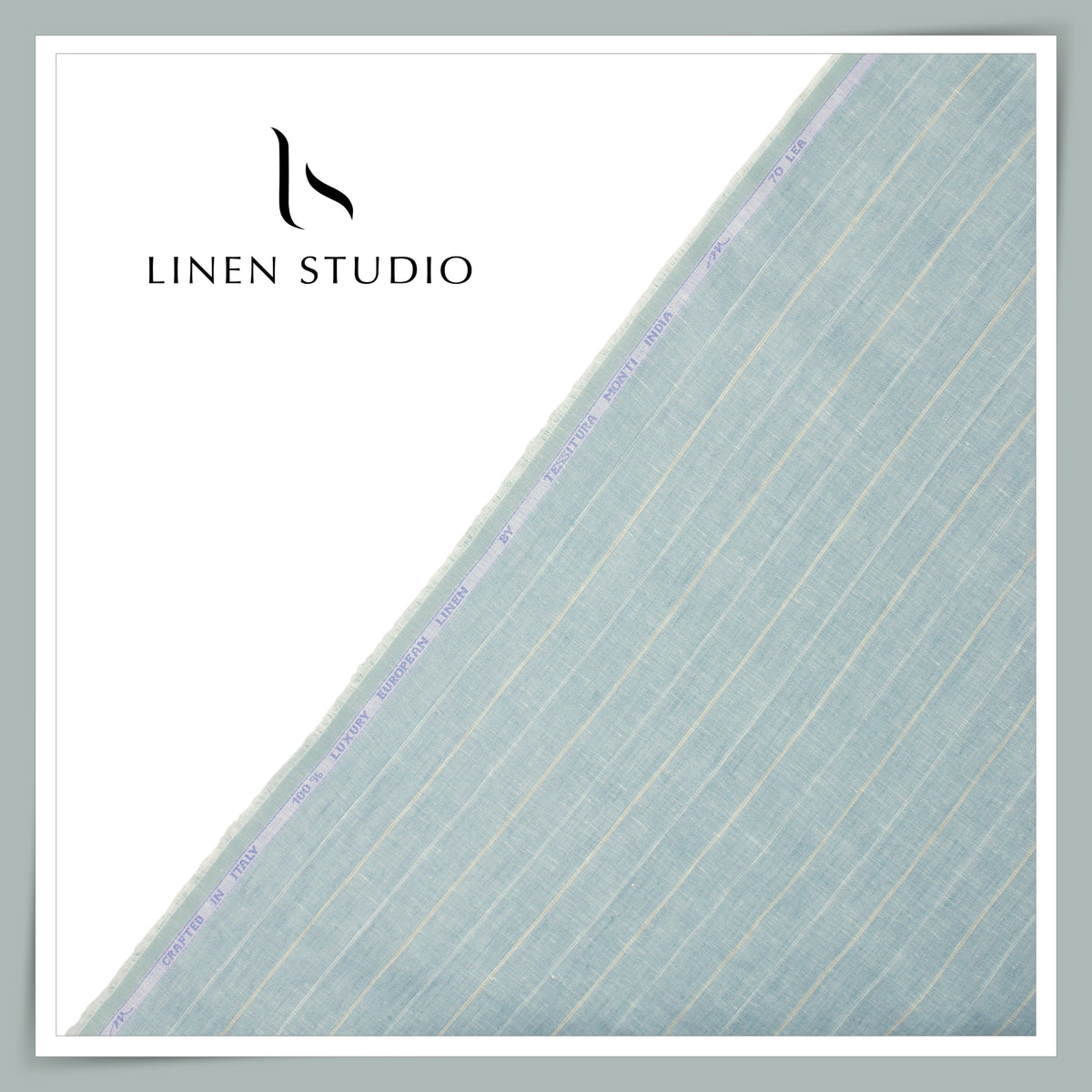 Tessitura Monti 70 Lea Shirting - Sea Green with Cream and Gold Stripe (NEW) (Fastest Selling)