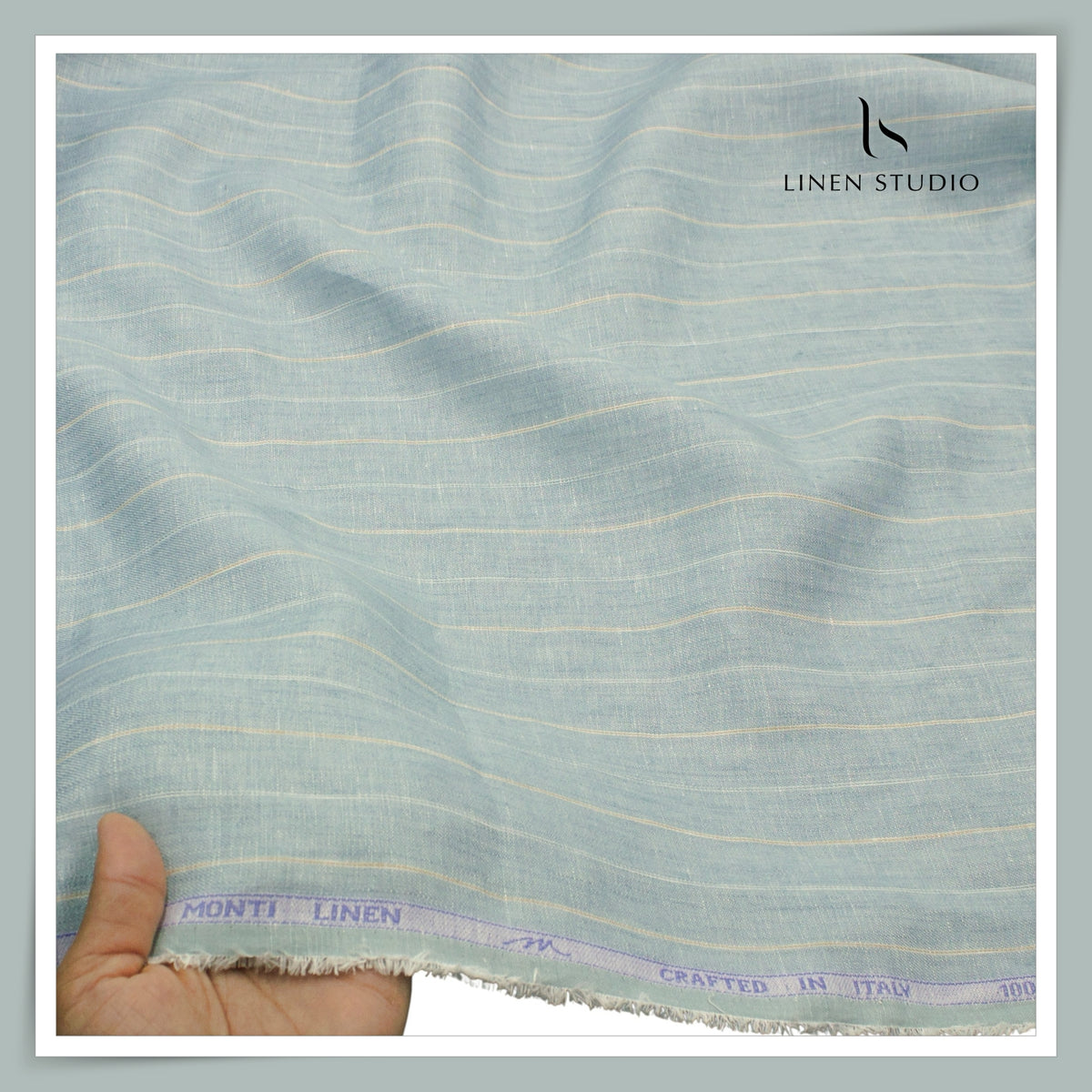 Tessitura Monti 70 Lea Shirting - Sea Green with Cream and Gold Stripe (NEW) (Fastest Selling)
