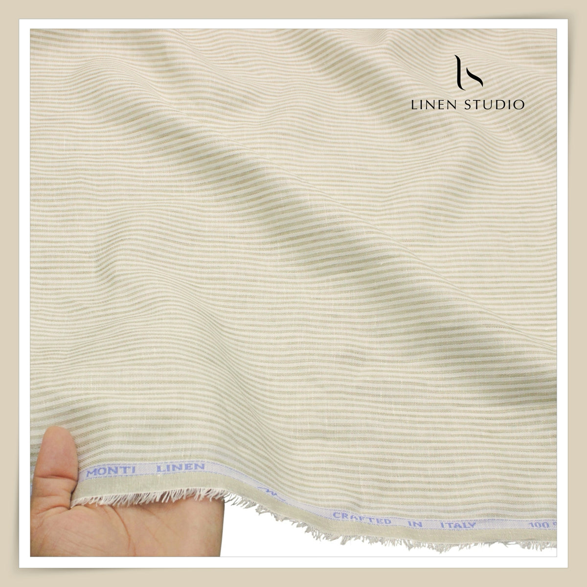 Tessitura Monti 70 Lea Shirting - Beige and Cream Narrow Stripe (NEW) (Fastest Selling)