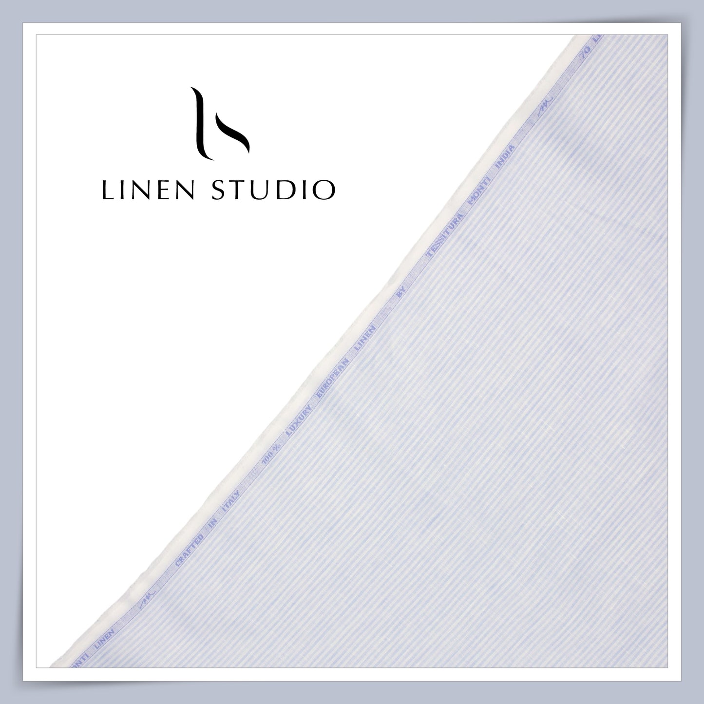 Tessitura Monti 100% Pure Linen 70 Lea Shirting - Classic White & Blue Stripes (NEW) (Fastest Selling)