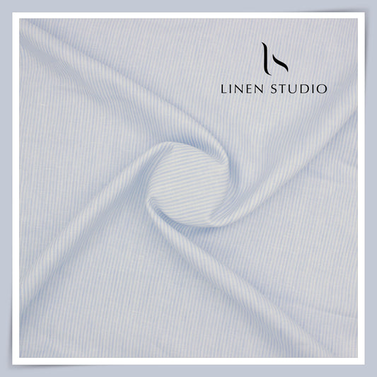 Tessitura Monti 100% Pure Linen 70 Lea Shirting - Classic White & Blue Stripes (NEW) (Fastest Selling)