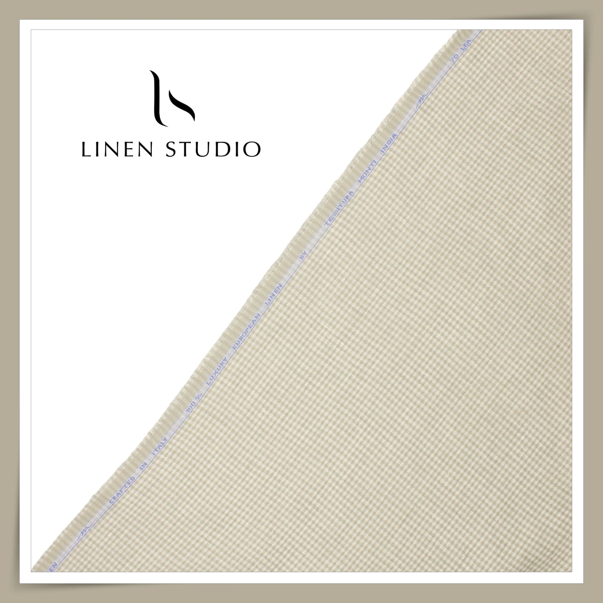 Tessitura Monti 70 Lea Shirting - Beige and White Gingham Checks (NEW) (Fastest Selling)