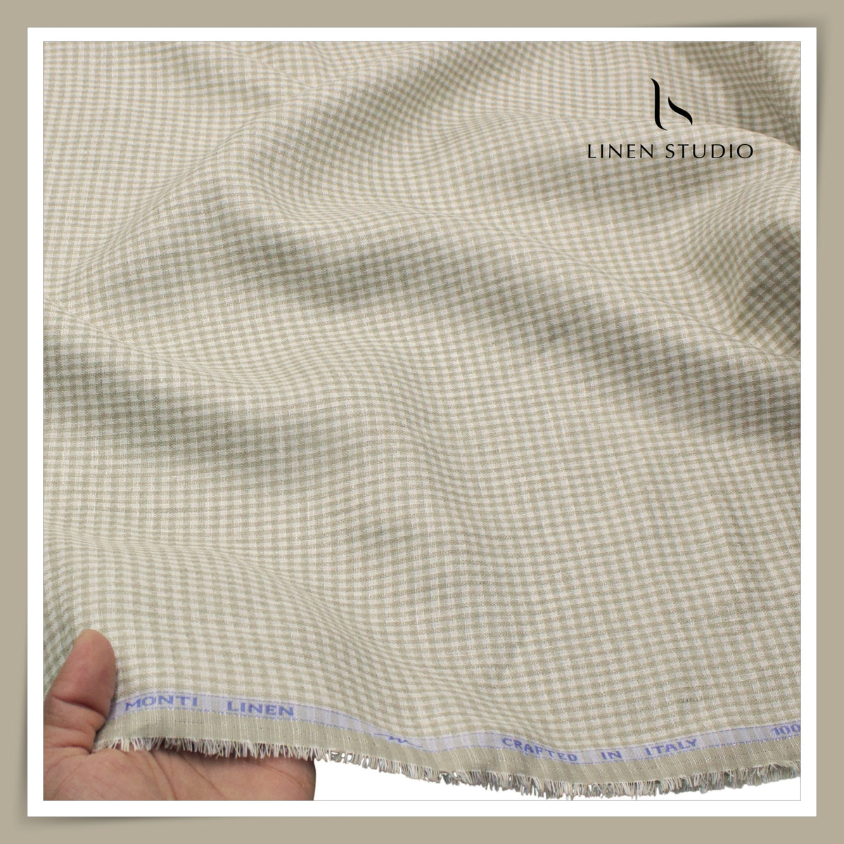 Tessitura Monti 70 Lea Shirting - Beige and White Gingham Checks (NEW) (Fastest Selling)