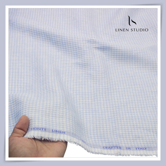 Tessitura Monti 70 Lea Shirting - Blue & White Gingham Checks (NEW) (Fastest Selling)