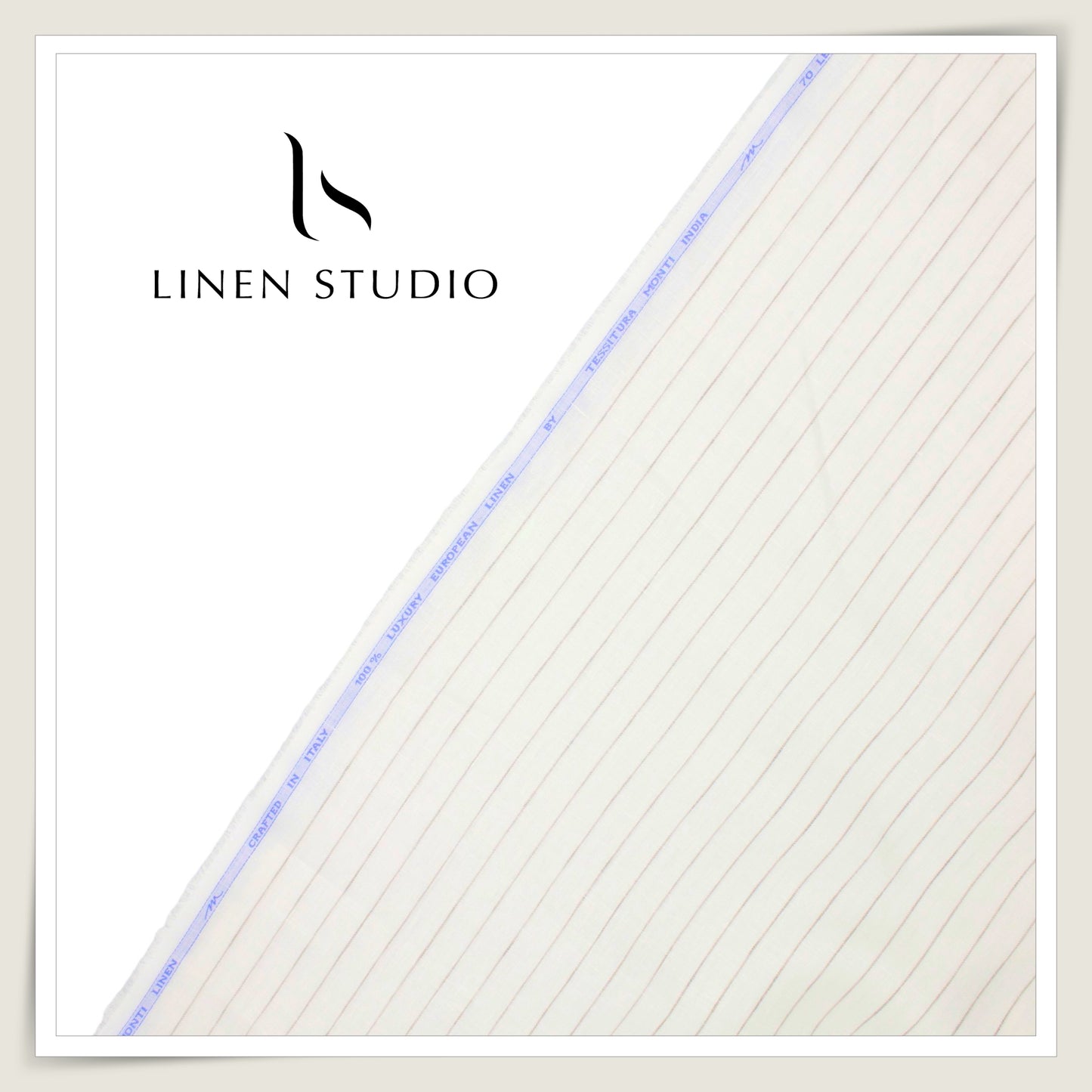 Tessitura Monti 100% Pure Linen 70 Lea Shirting - Classic Cream Stripes (NEW) (Fastest Selling)