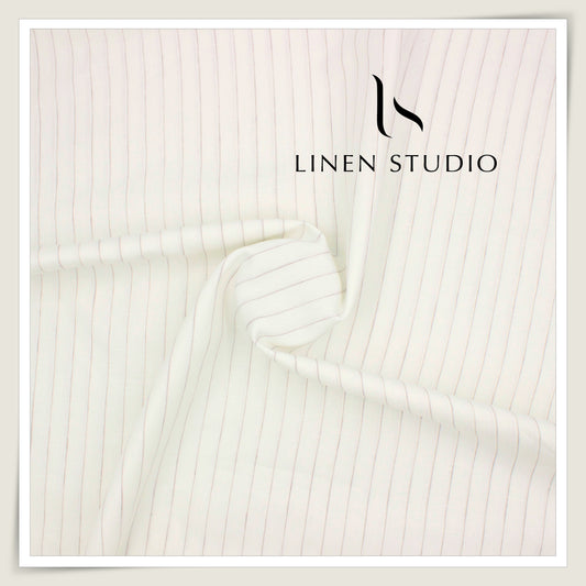 Tessitura Monti 100% Pure Linen 70 Lea Shirting - Classic Cream Stripes (NEW) (Fastest Selling)