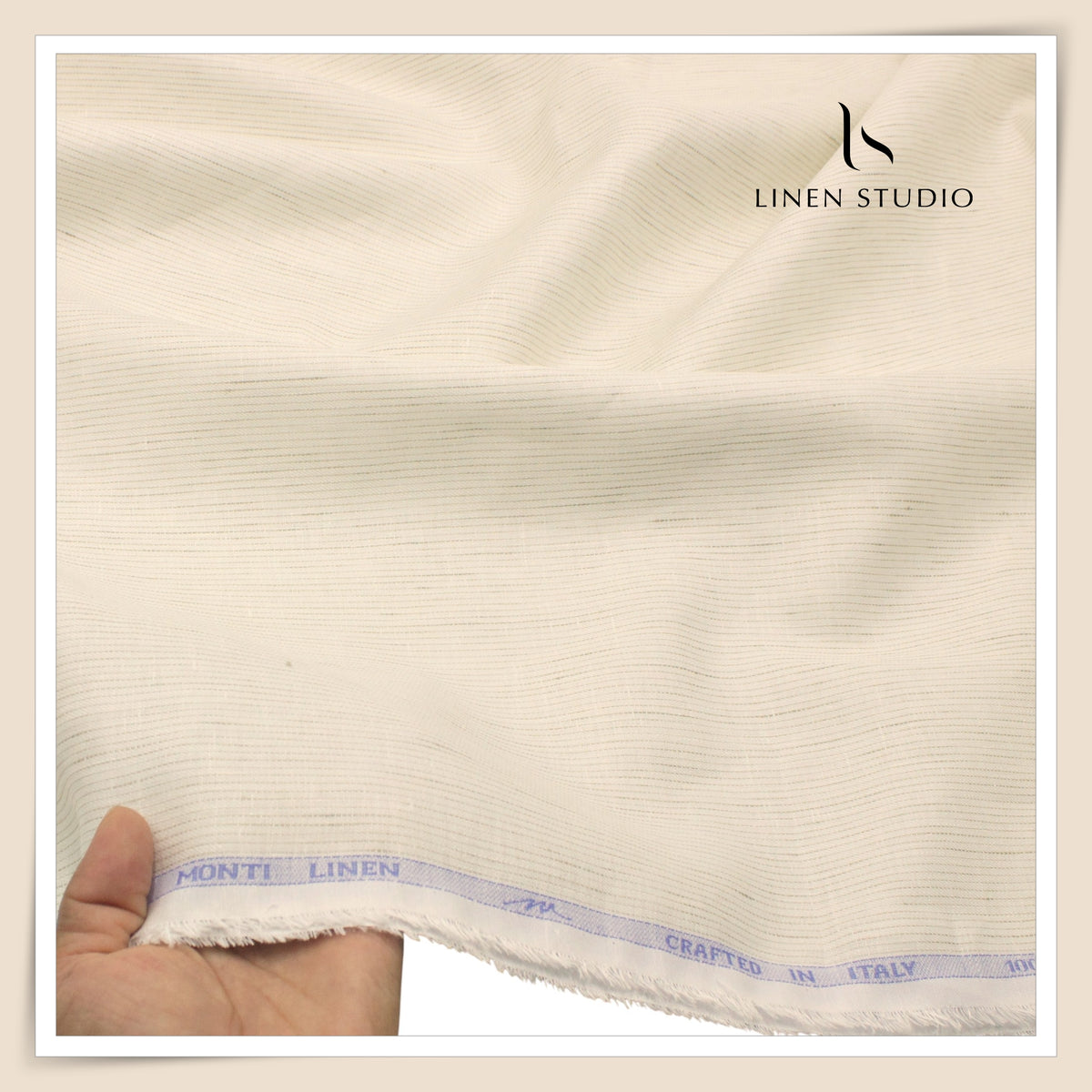 Tessitura Monti 70 Lea Shirting - Ivory Cream with Beige Stripes (NEW) (Fastest Selling)