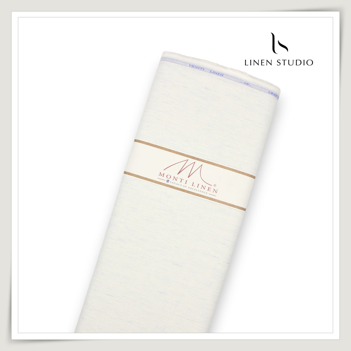 Tessitura Monti 70 Lea Shirting - White with Blue Fleck Stripe (NEW) (Fastest Selling)