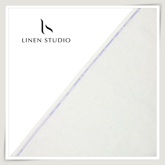 Tessitura Monti 70 Lea Shirting - White with Blue Fleck Stripe (NEW) (Fastest Selling)