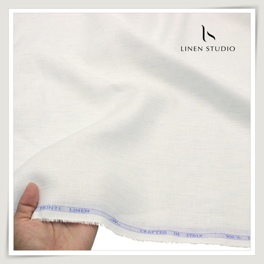 Tessitura Monti 70 Lea Shirting - White with Blue Fleck Stripe (NEW) (Fastest Selling)