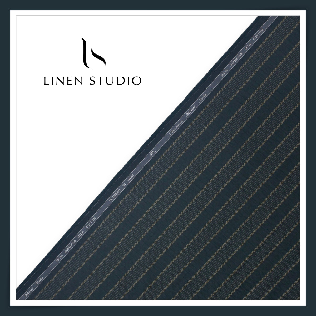 Tessitura Monti 100% Superfine Giza Cotton Shirting - Dark Teal Blue Stripes with Dobby (NEW) (Zoom In)