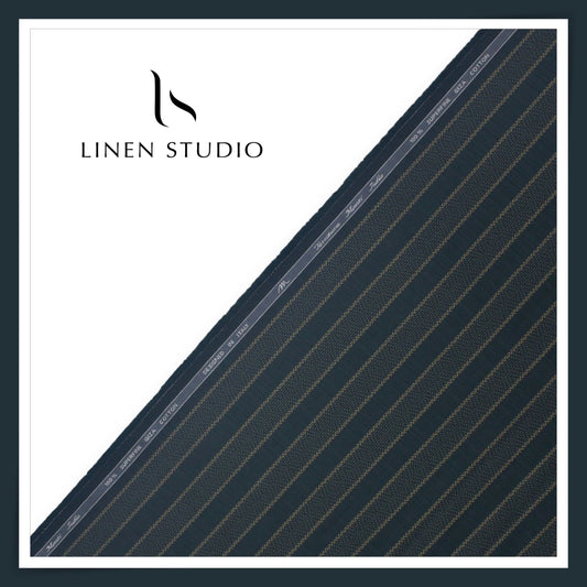 Tessitura Monti 100% Superfine Giza Cotton Shirting - Dark Teal Blue Stripes with Dobby (NEW) (Zoom In)