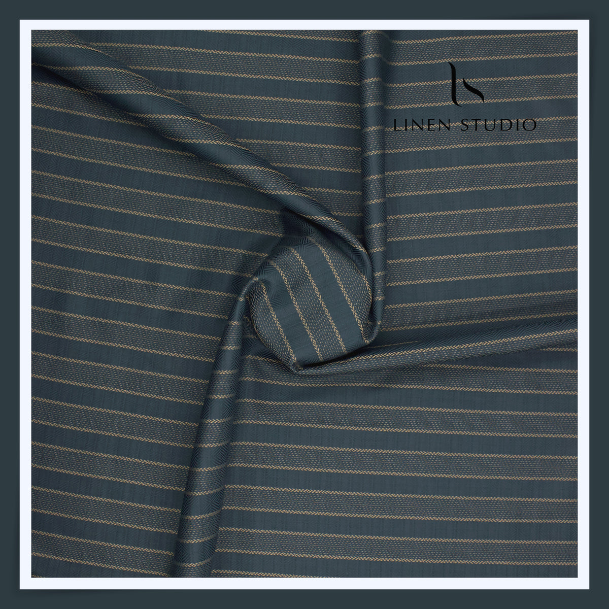 Tessitura Monti 100% Superfine Giza Cotton Shirting - Dark Teal Blue Stripes with Dobby (NEW) (Zoom In)