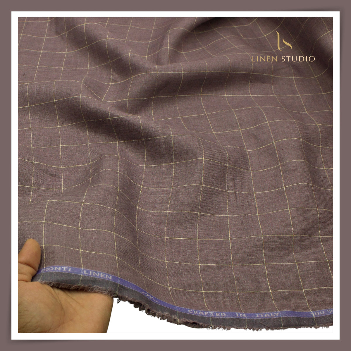 Tessitura Monti 70 Lea Shirting - Mauve with Yellow Check (NEW) (Fastest Selling)