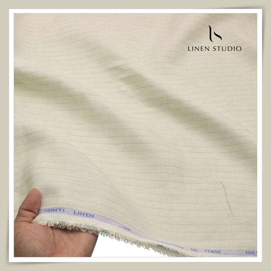 Tessitura Monti 70 Lea Shirting - Ivory Cream Subtle-Stripe (NEW) (Fastest Selling)